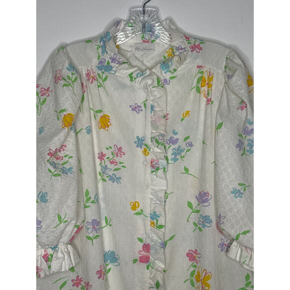 Vintage Miss Elaine Floral Seersucker Ruffle Housecoat Robe 70s 80s medium - Picture 8 of 16